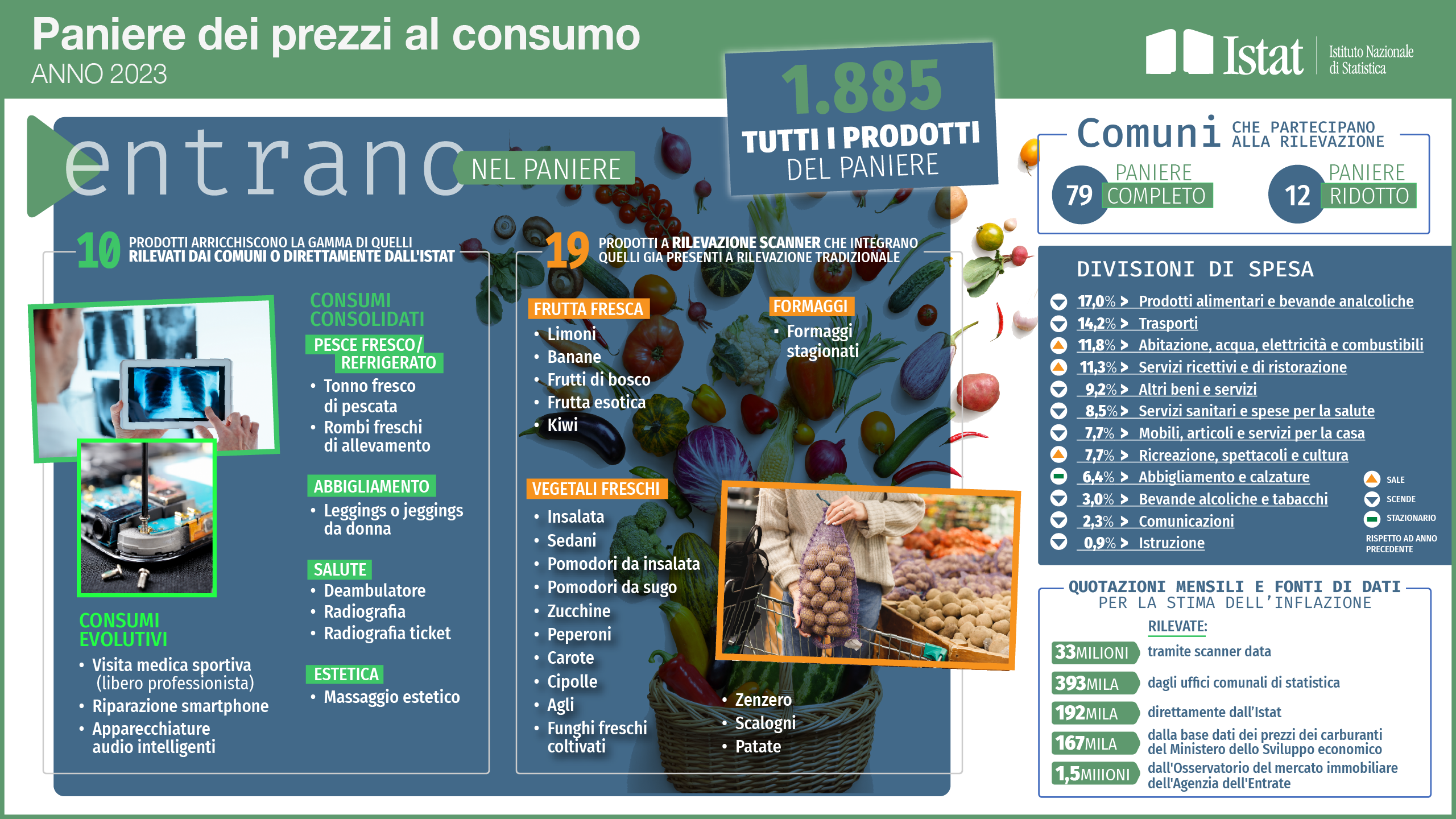Scarica l'infografica sul paniere dei prezzi al consumo. Anno 2023